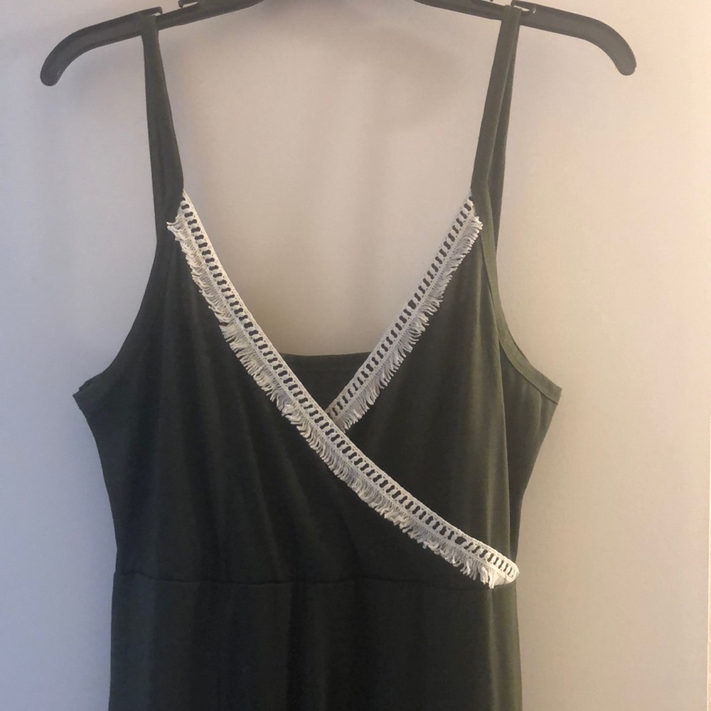 Spaghetti strap green long dress. Double split in front.